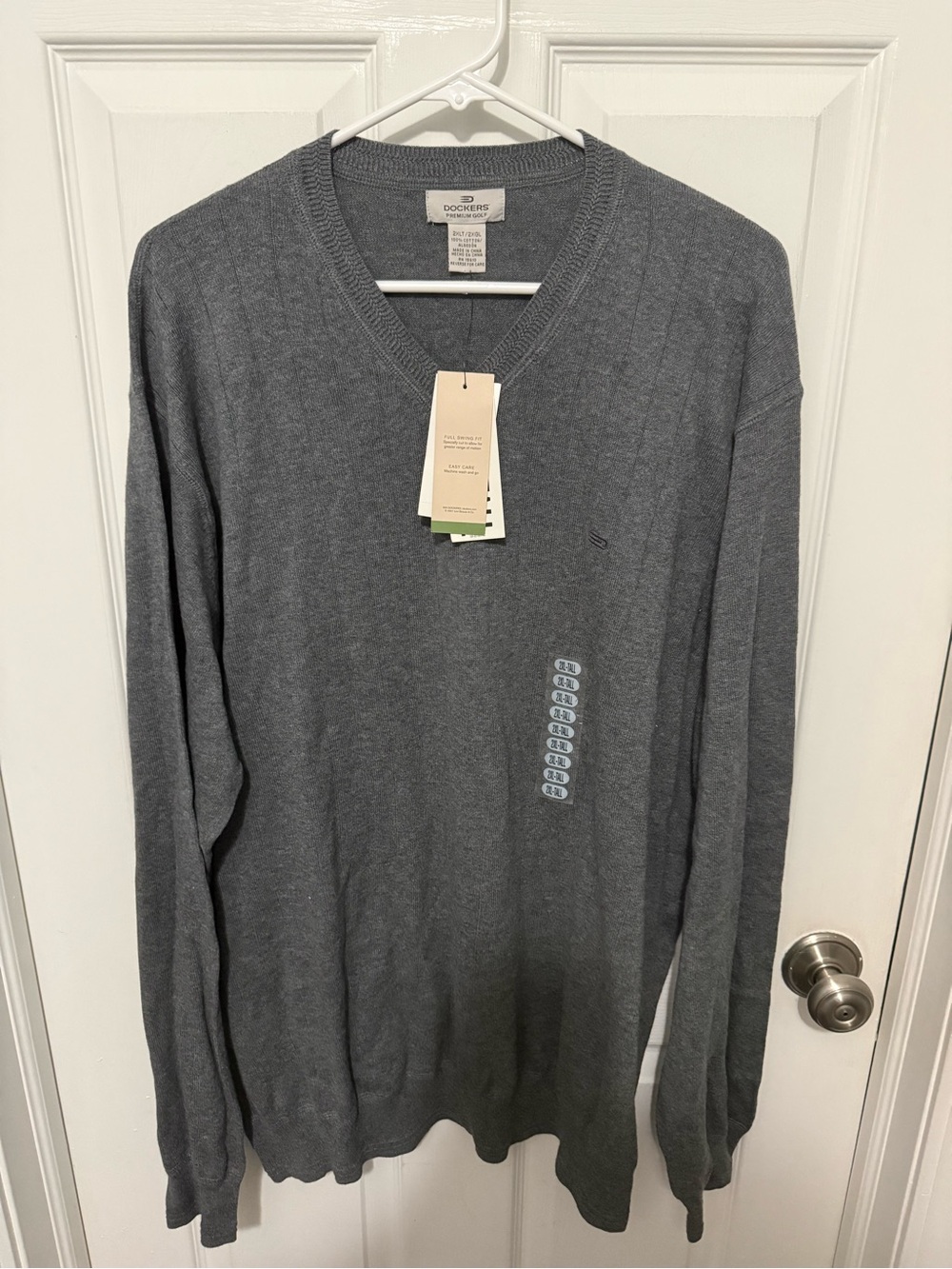 NEW Dockers Mens V-Neck Golf Sweater Ribbed Gray 2XL Big & Tall Preppy Casual